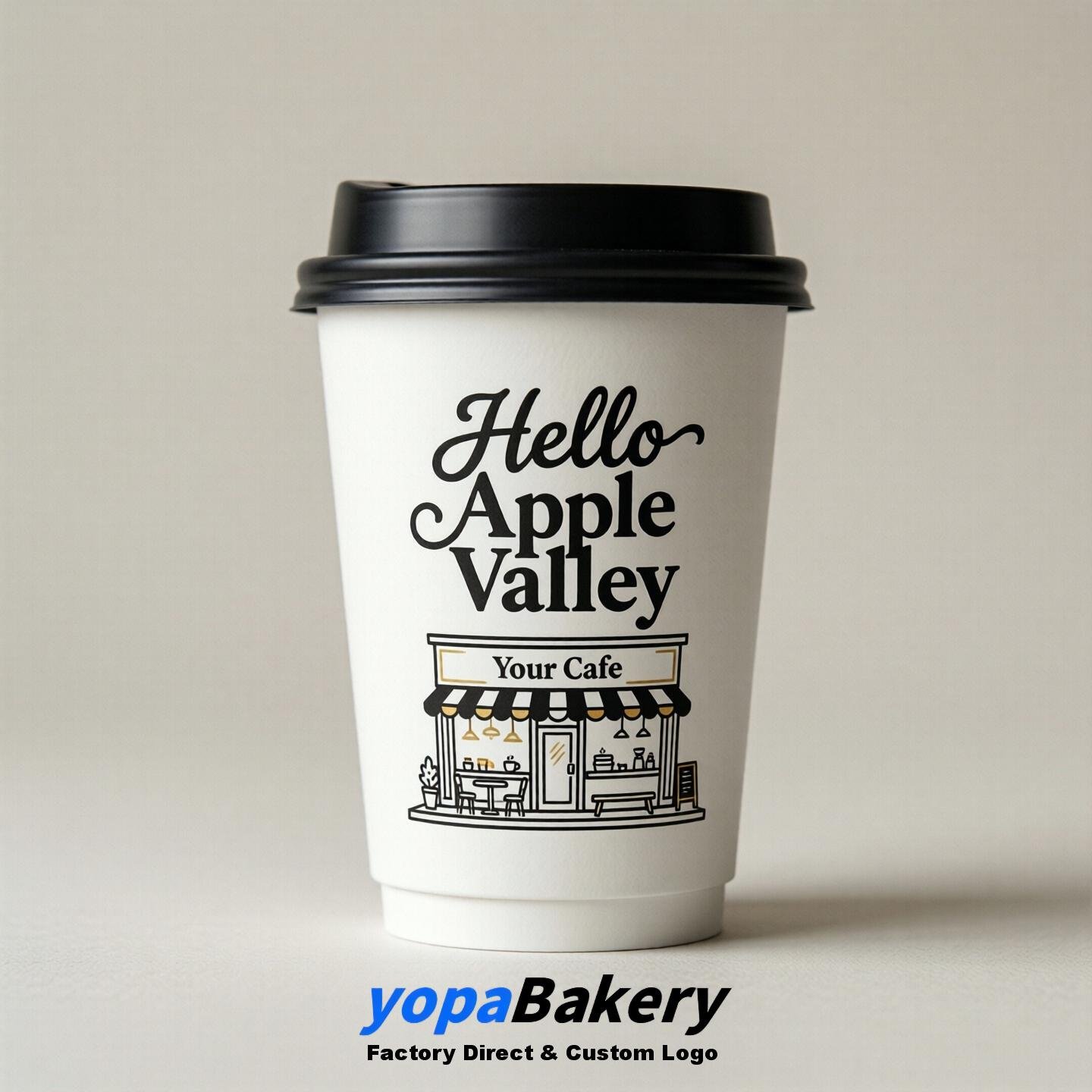 'Hello Apple Valley' Paper Coffee Cups | Apple Valley Cafe Packaging Design Agency