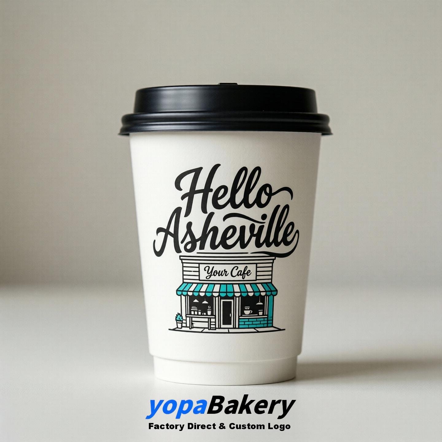 'Hello Asheville' Paper Coffee Cups | Asheville Cafe Packaging Design Agency