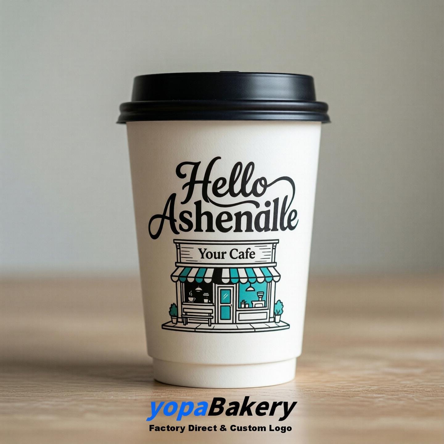 'Hello Asheville' Paper Coffee Cups | Asheville Cafe Packaging Design Agency