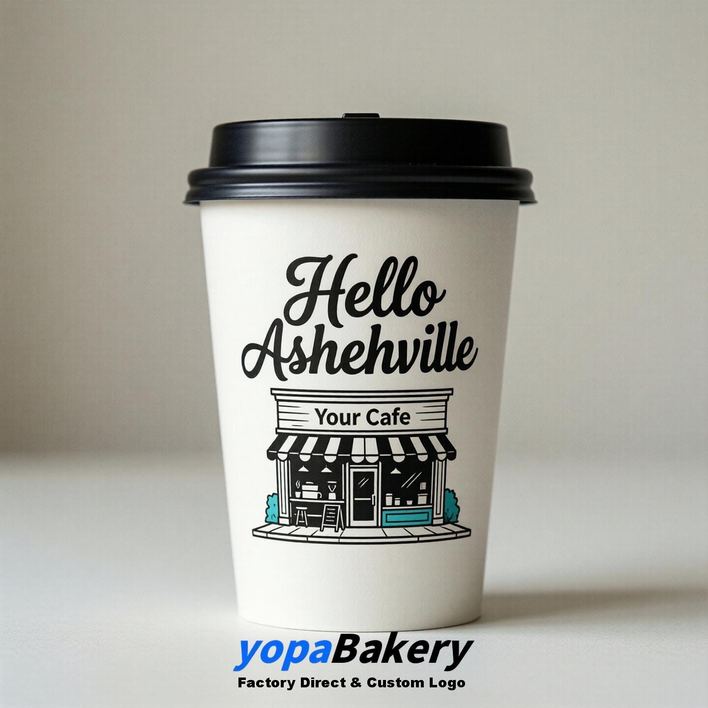 'Hello Asheville' Paper Coffee Cups | Asheville Cafe Packaging Design Agency