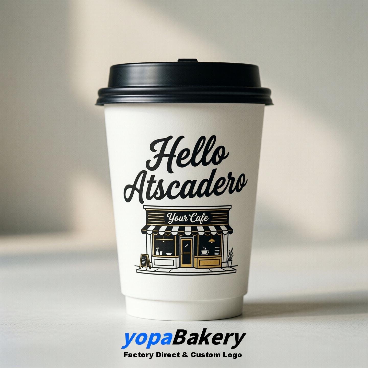 'Hello Atascadero' Paper Coffee Cups | Atascadero Cafe Packaging Design Agency
