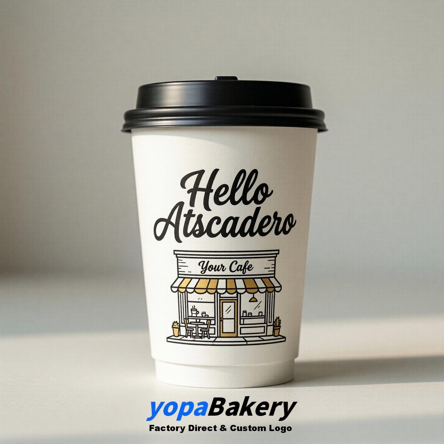 'Hello Atascadero' Paper Coffee Cups | Atascadero Cafe Packaging Design Agency