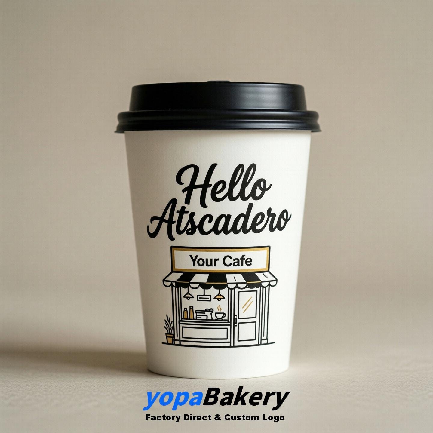 'Hello Atascadero' Paper Coffee Cups | Atascadero Cafe Packaging Design Agency