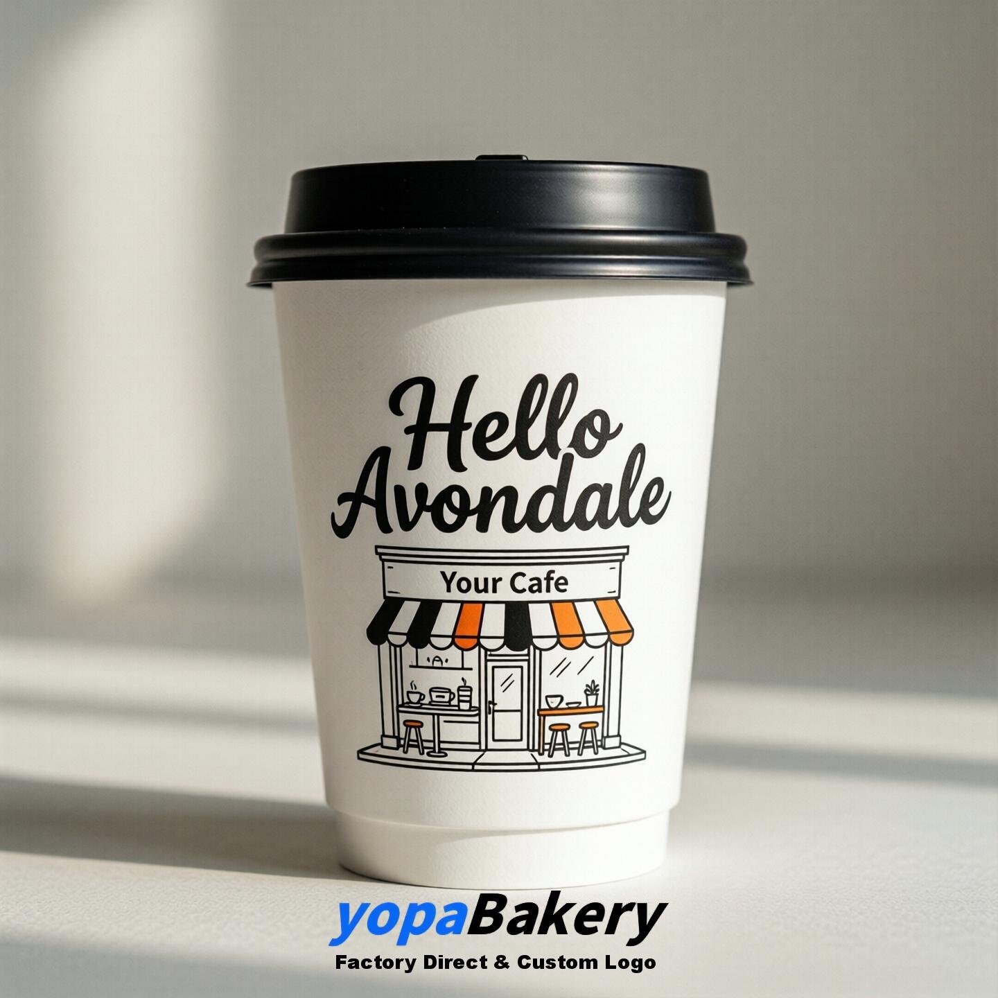 'Hello Avondale' Paper Coffee Cups | Avondale Cafe Packaging Design Agency