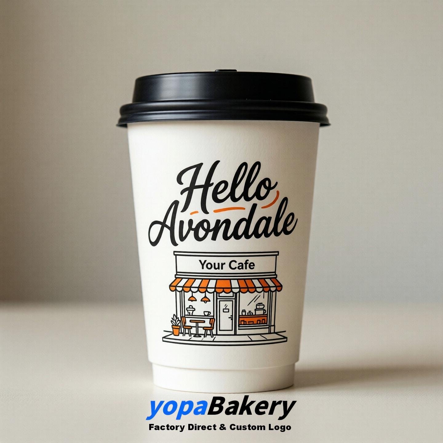 'Hello Avondale' Paper Coffee Cups | Avondale Cafe Packaging Design Agency