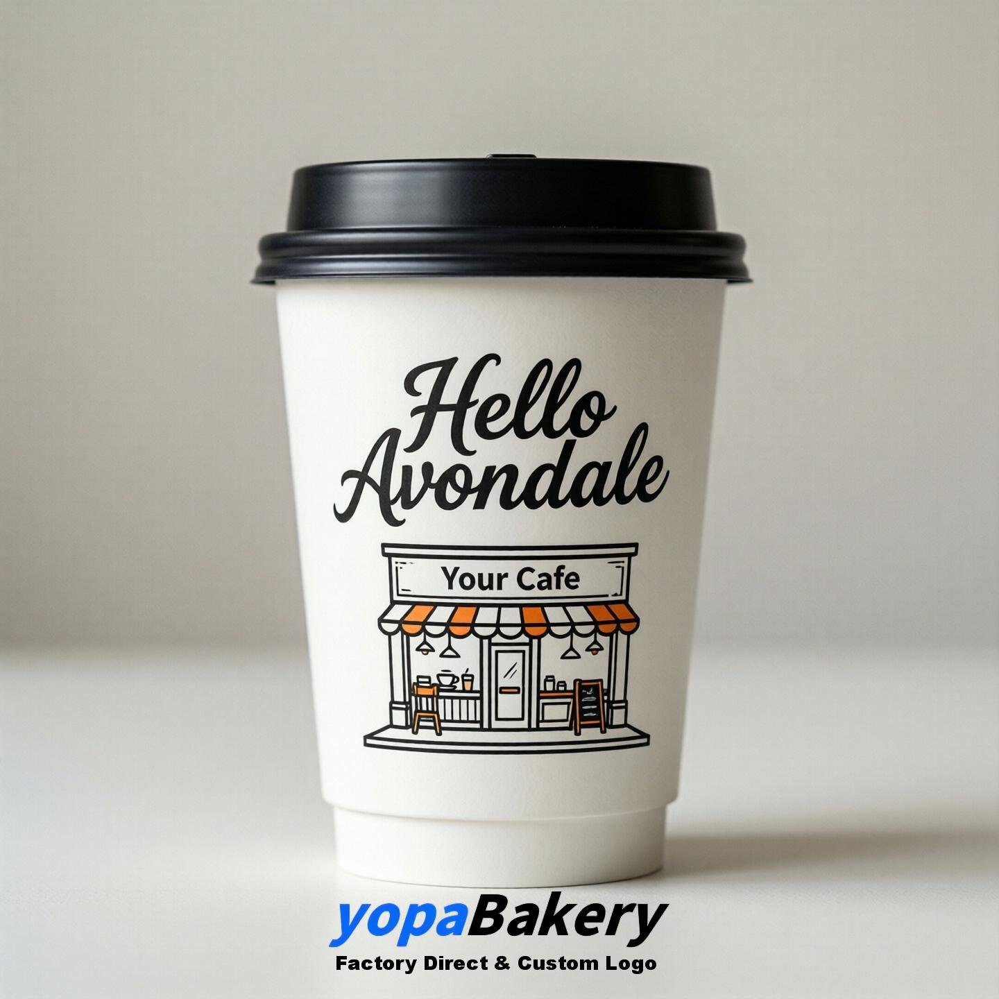 'Hello Avondale' Paper Coffee Cups | Avondale Cafe Packaging Design Agency