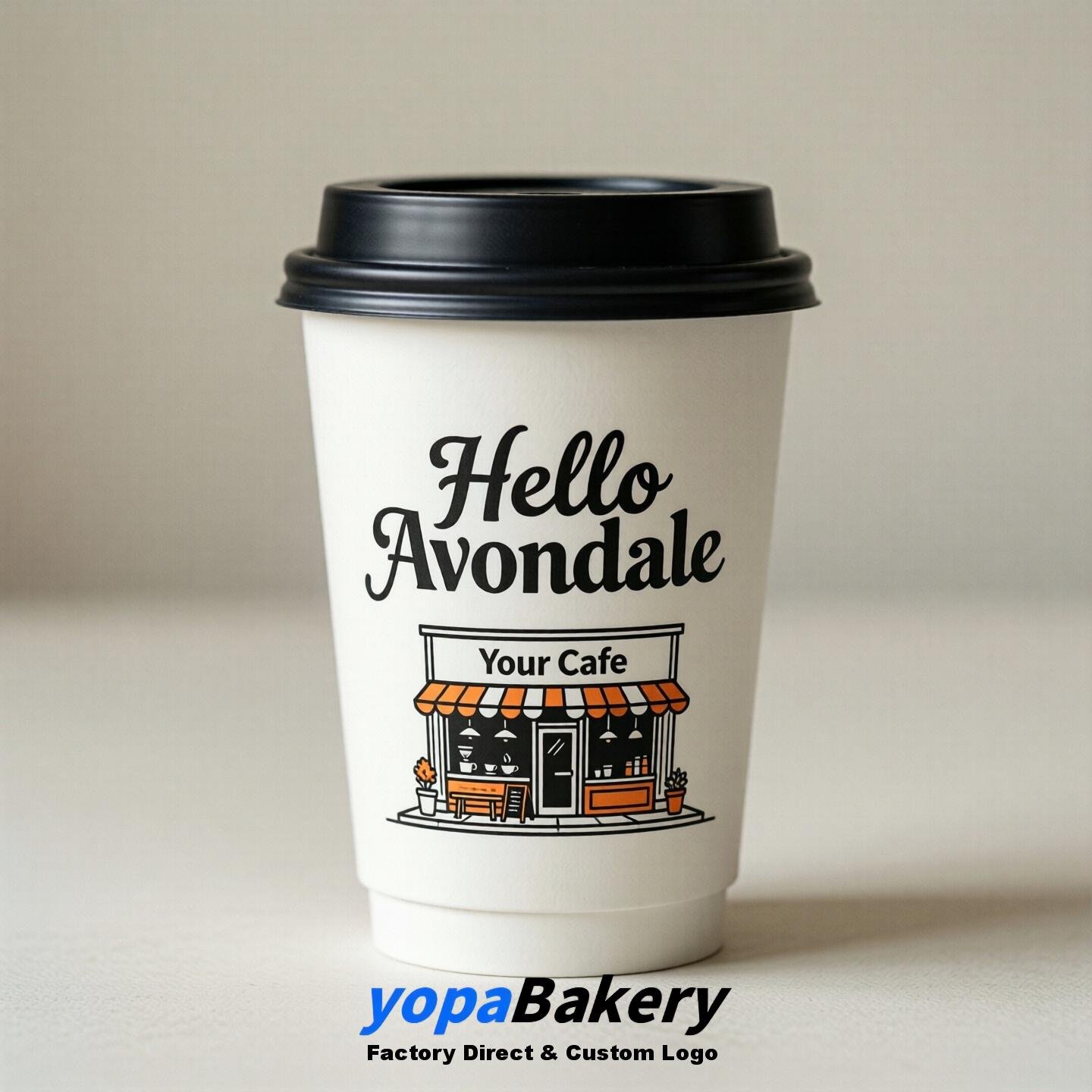 'Hello Avondale' Paper Coffee Cups | Avondale Cafe Packaging Design Agency