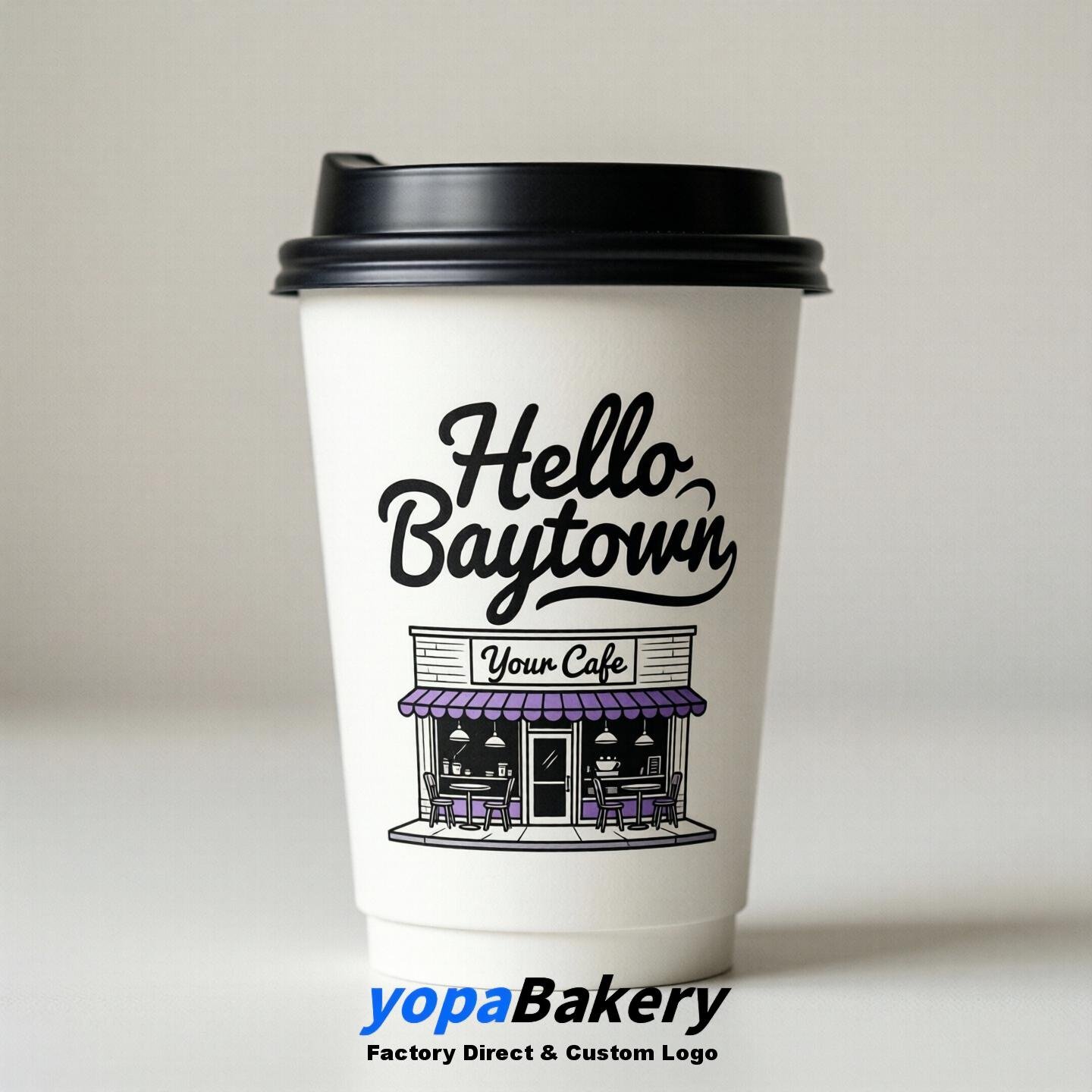 'Hello Baytown' Paper Coffee Cups | Baytown Cafe Packaging Design Agency