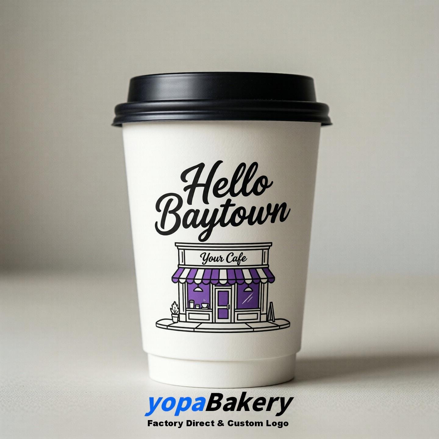 'Hello Baytown' Paper Coffee Cups | Baytown Cafe Packaging Design Agency