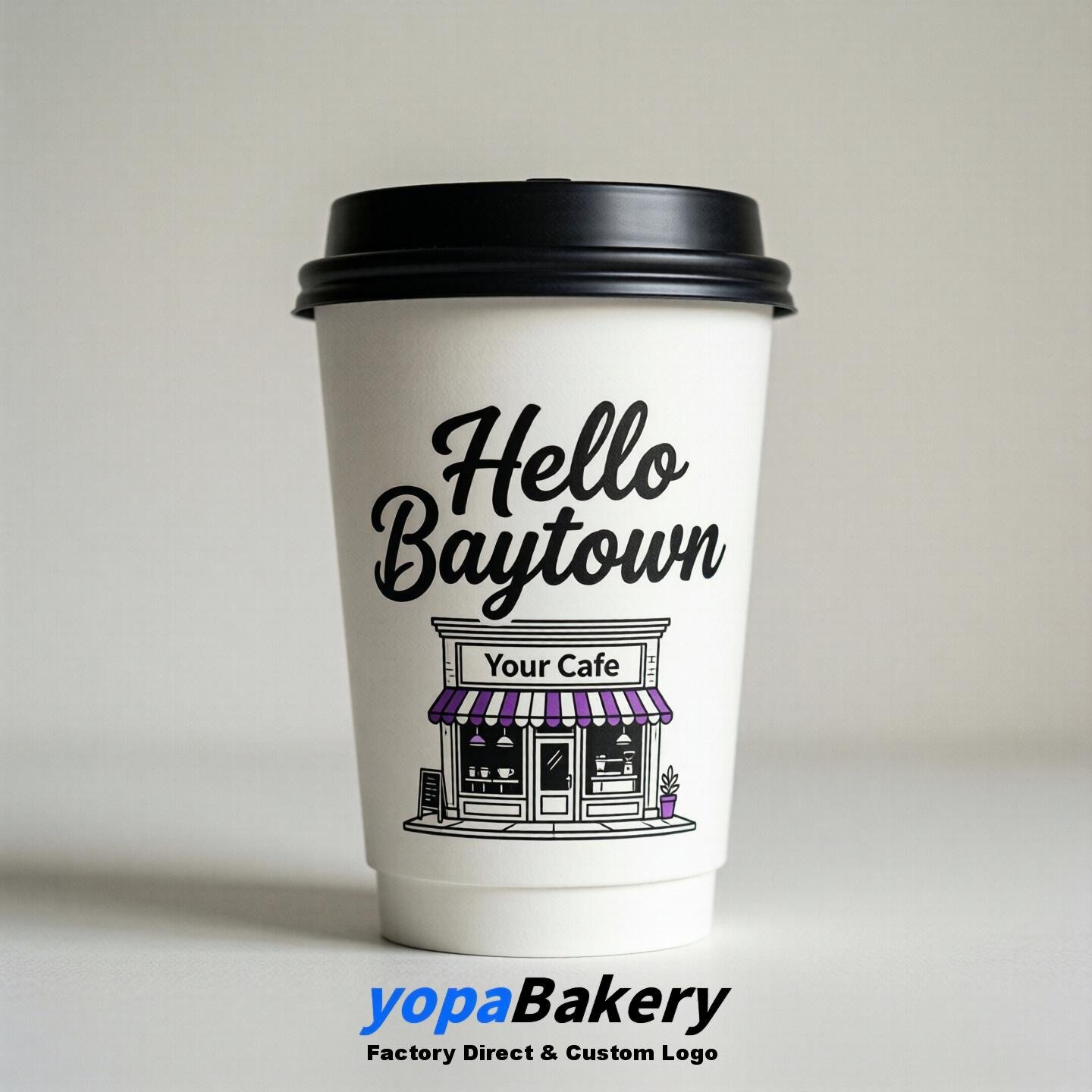 'Hello Baytown' Paper Coffee Cups | Baytown Cafe Packaging Design Agency