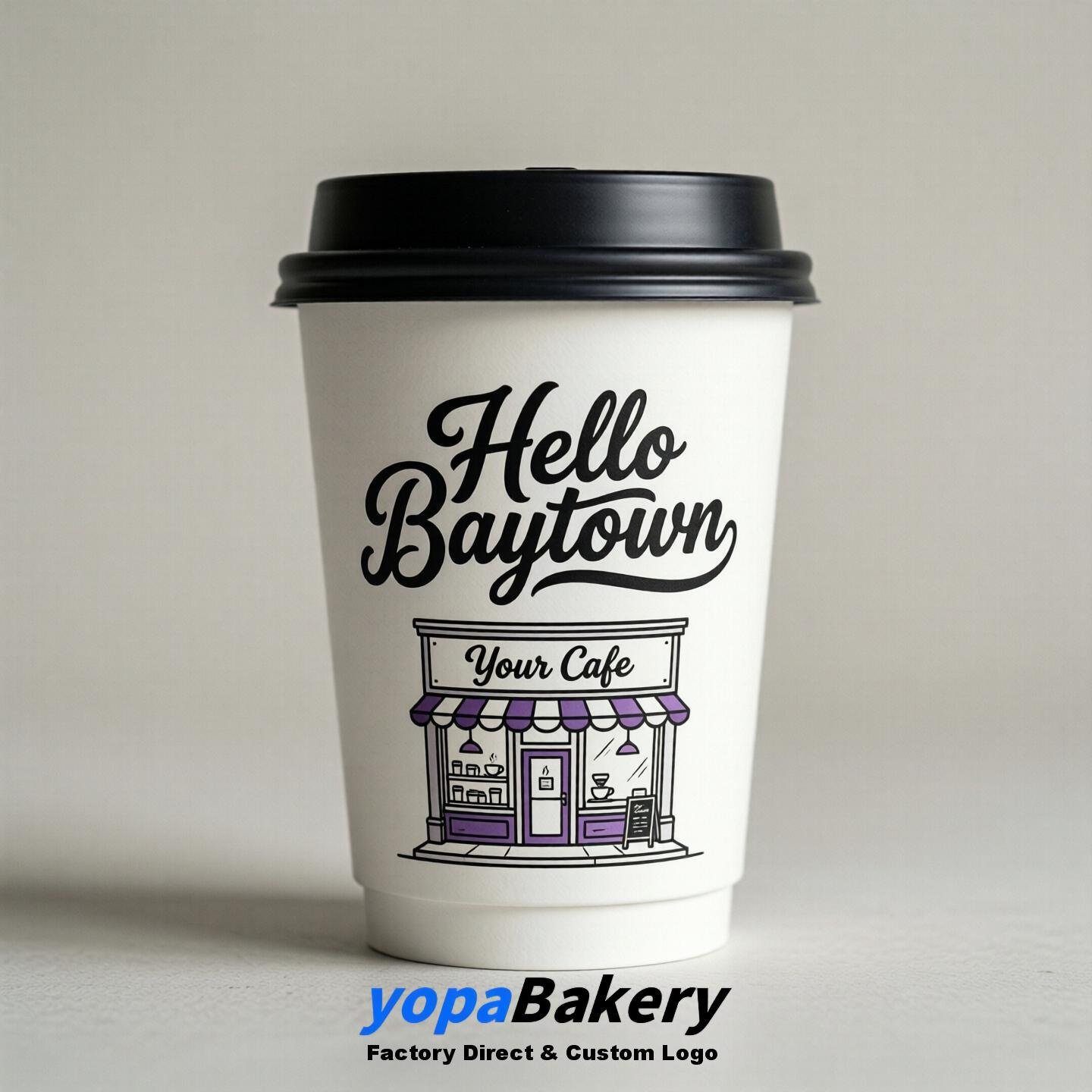 'Hello Baytown' Paper Coffee Cups | Baytown Cafe Packaging Design Agency