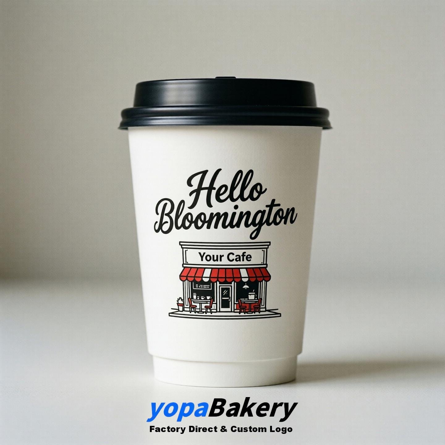 'Hello Bloomington' Paper Coffee Cups | Bloomington Cafe Packaging Design Agency