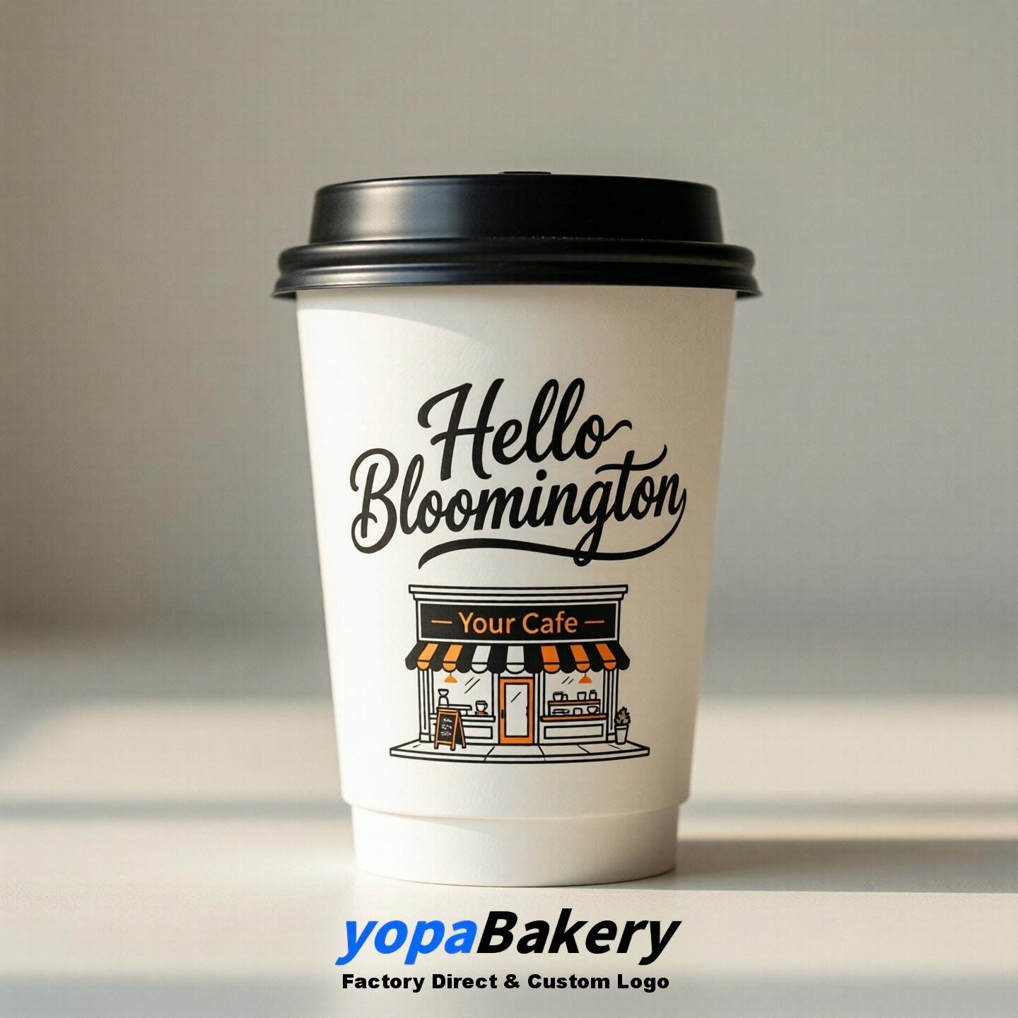 'Hello Bloomington' Paper Coffee Cups | Bloomington Cafe Packaging Design Agency