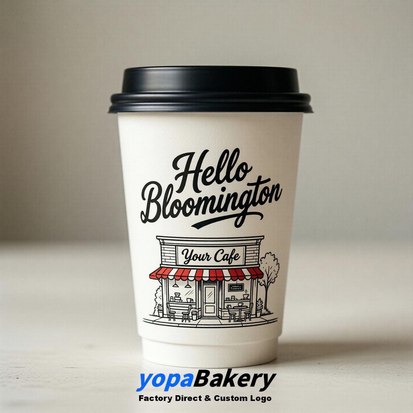 'Hello Bloomington' Paper Coffee Cups | Bloomington Cafe Packaging Design Agency