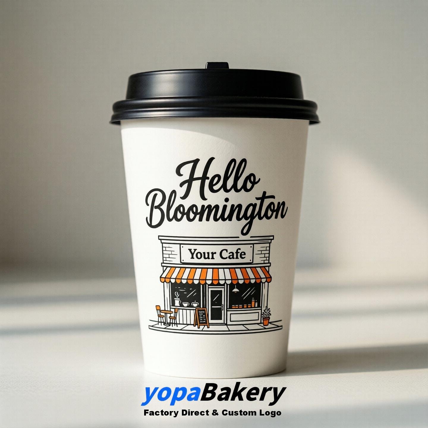 'Hello Bloomington' Paper Coffee Cups | Bloomington Cafe Packaging Design Agency