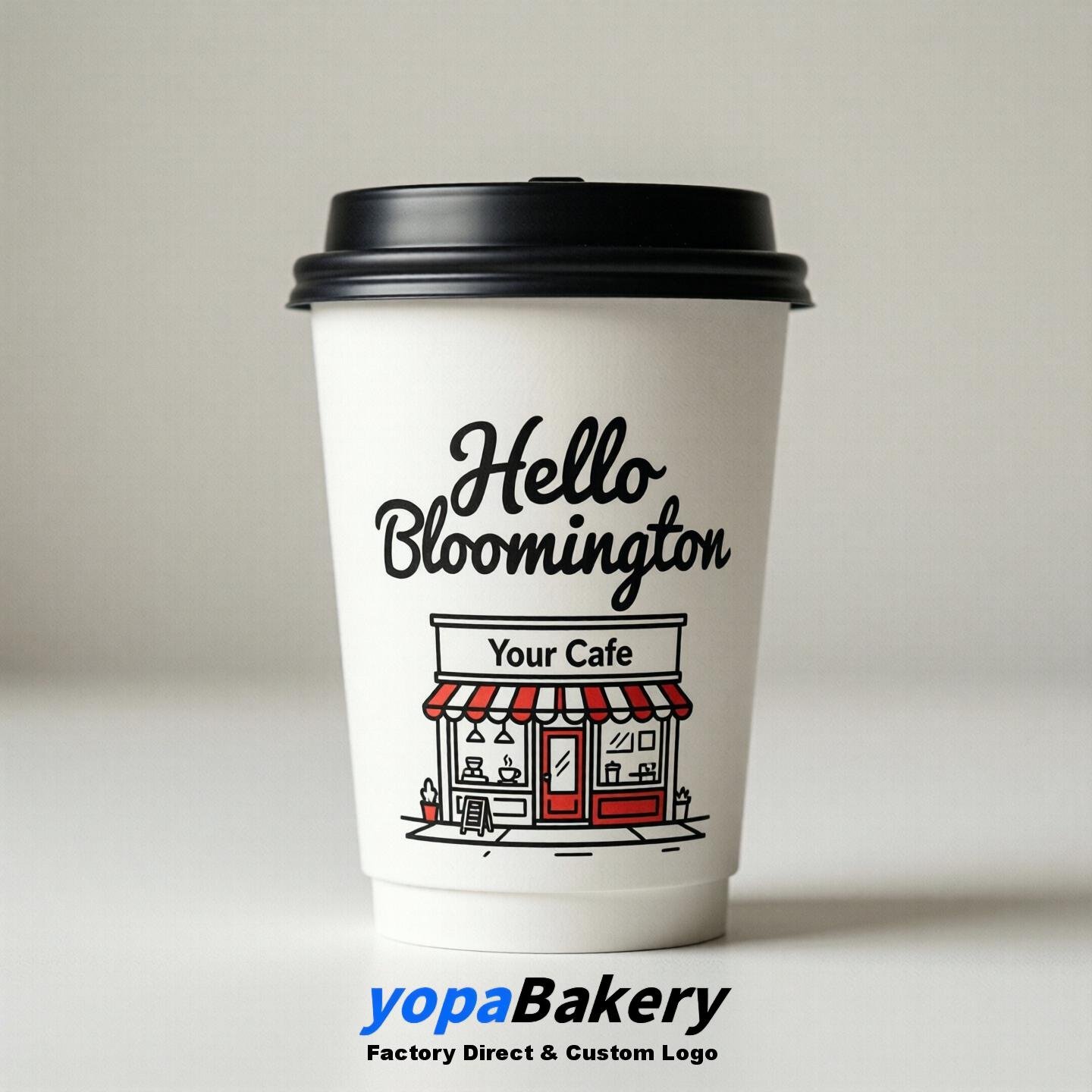 'Hello Bloomington' Paper Coffee Cups | Bloomington Cafe Packaging Design Agency
