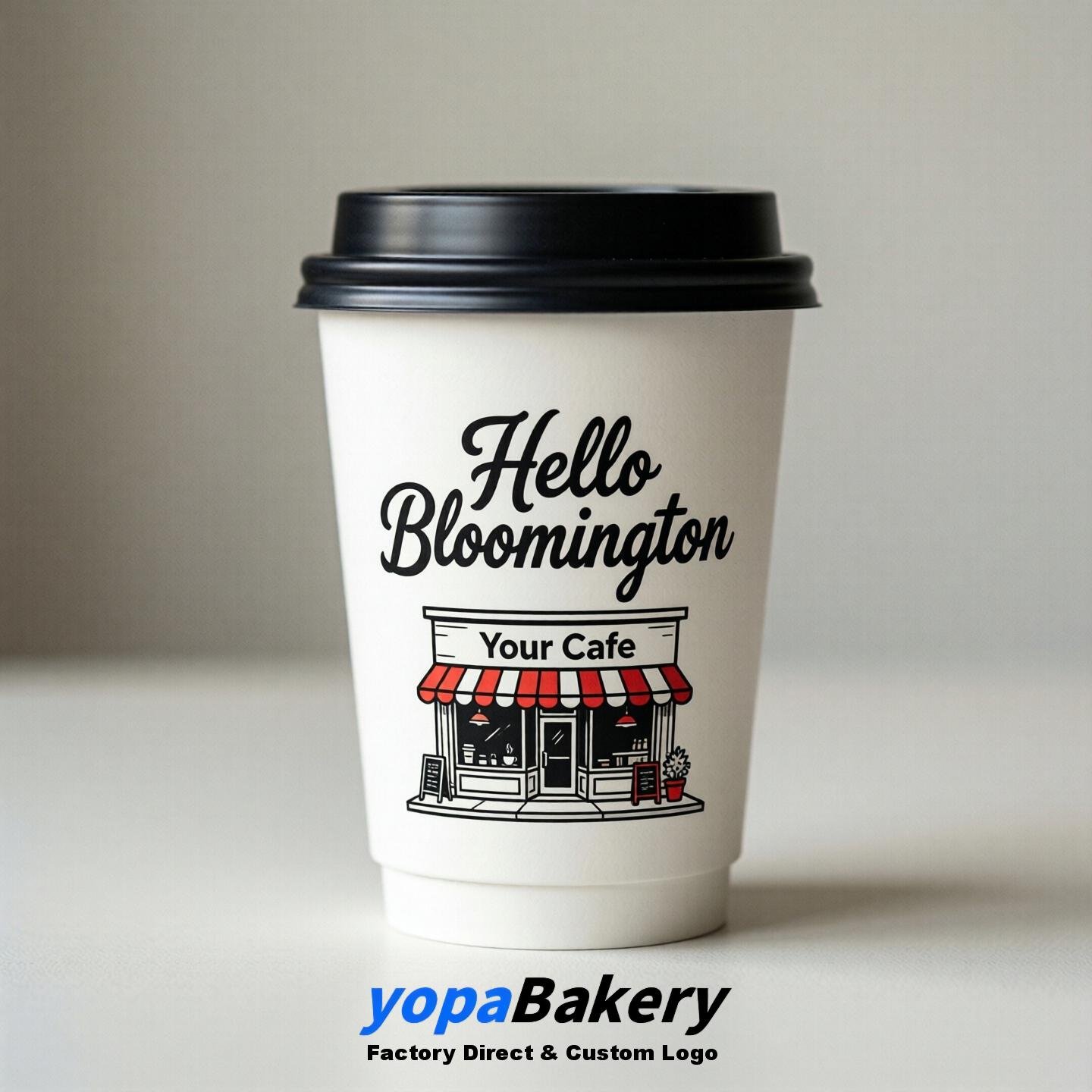 'Hello Bloomington' Paper Coffee Cups | Bloomington Cafe Packaging Design Agency