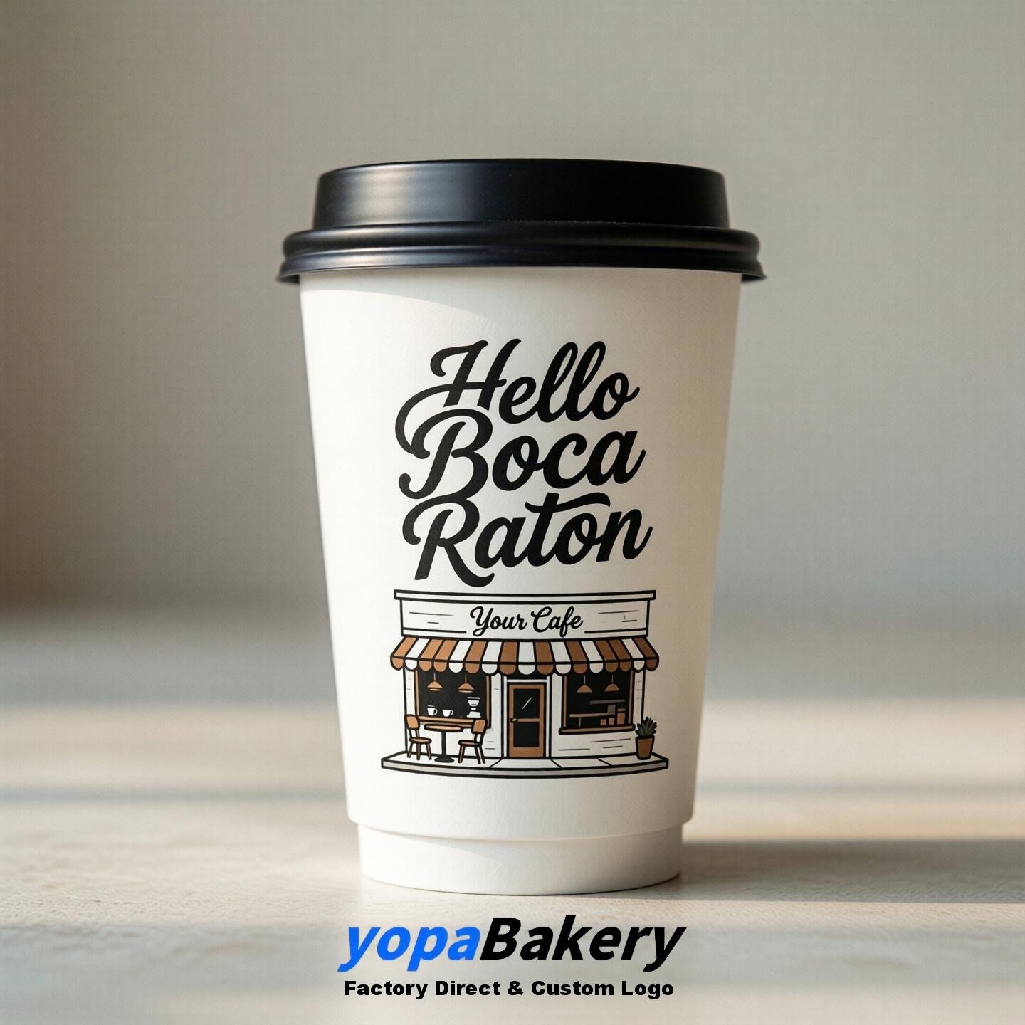 'Hello Boca Raton' Paper Coffee Cups | Boca Raton Cafe Packaging Design Agency