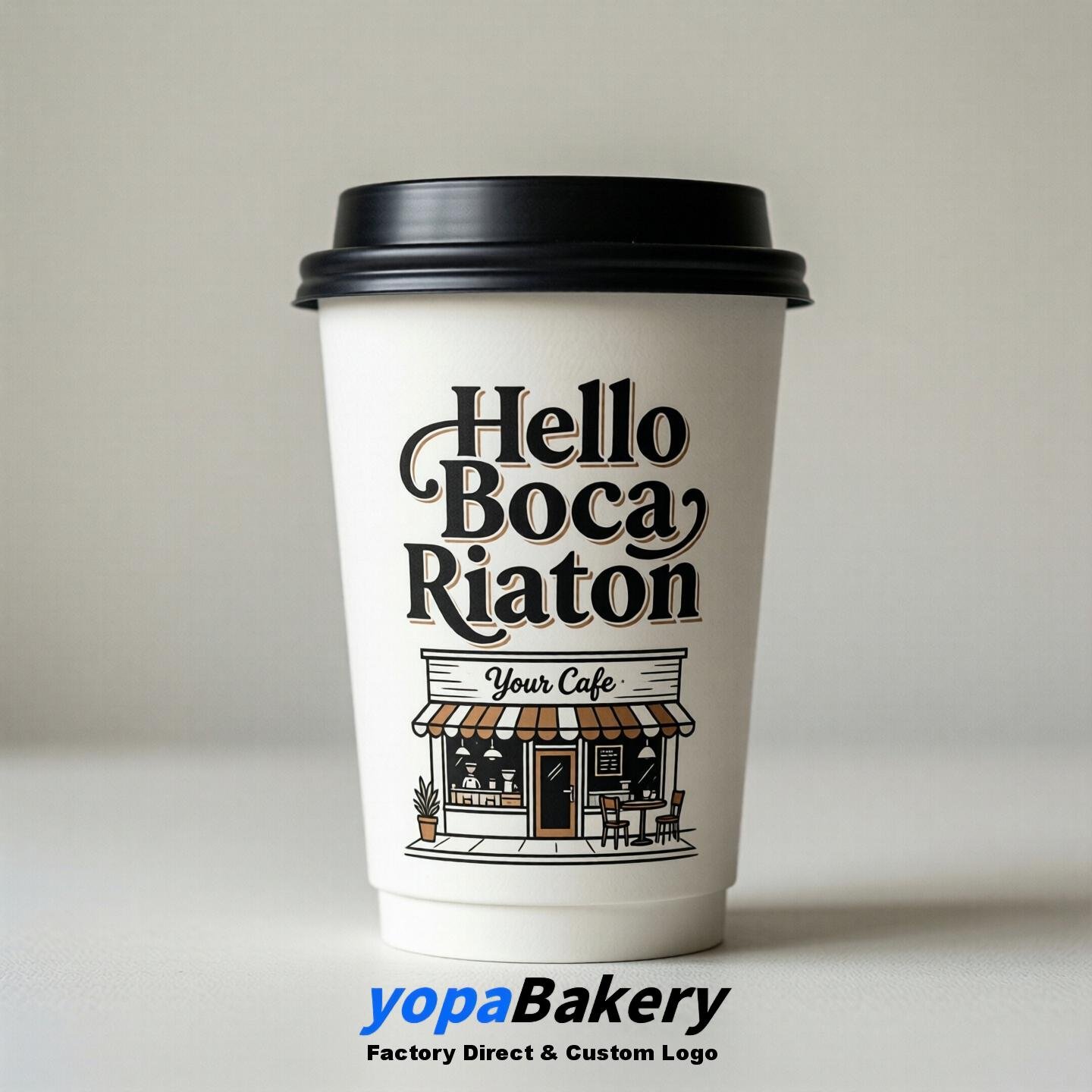 'Hello Boca Raton' Paper Coffee Cups | Boca Raton Cafe Packaging Design Agency