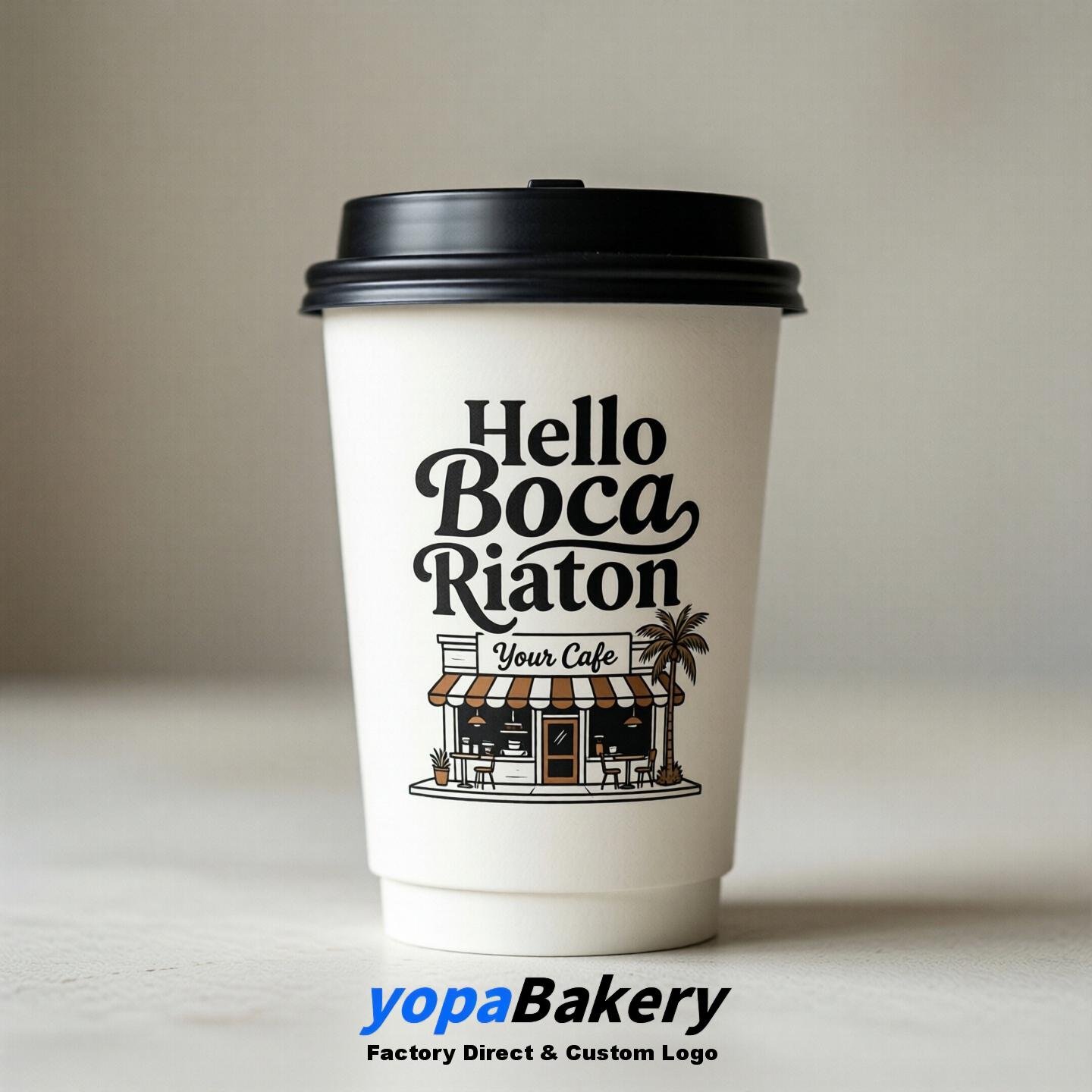 'Hello Boca Raton' Paper Coffee Cups | Boca Raton Cafe Packaging Design Agency