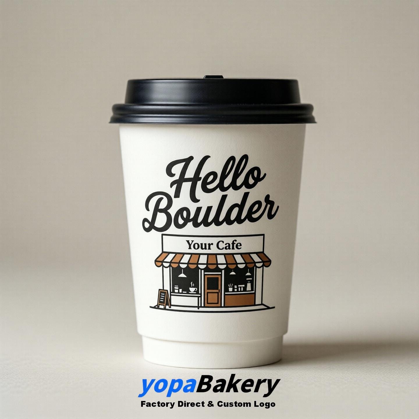 'Welcome to Boulder' Paper Coffee Cups | Boulder Cafe Packaging Design Firm