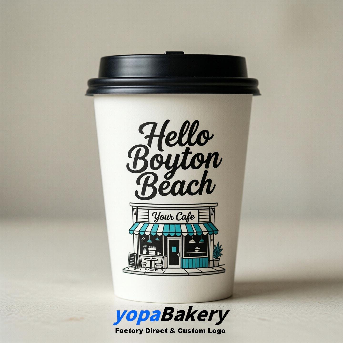 'Hello Boynton Beach' Paper Coffee Cups | Boynton Beach Cafe Packaging Design Agency