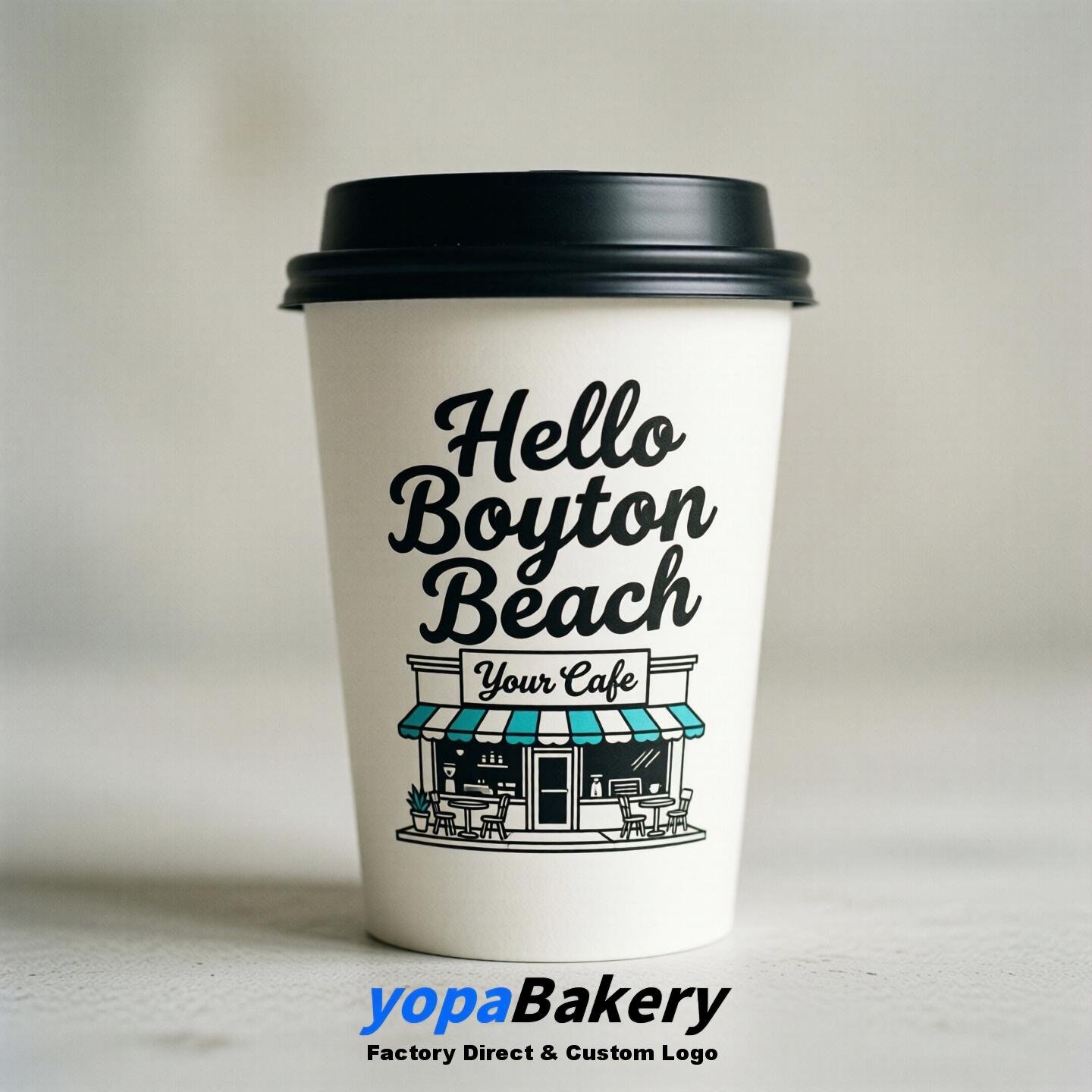 'Hello Boynton Beach' Paper Coffee Cups | Boynton Beach Cafe Packaging Design Agency