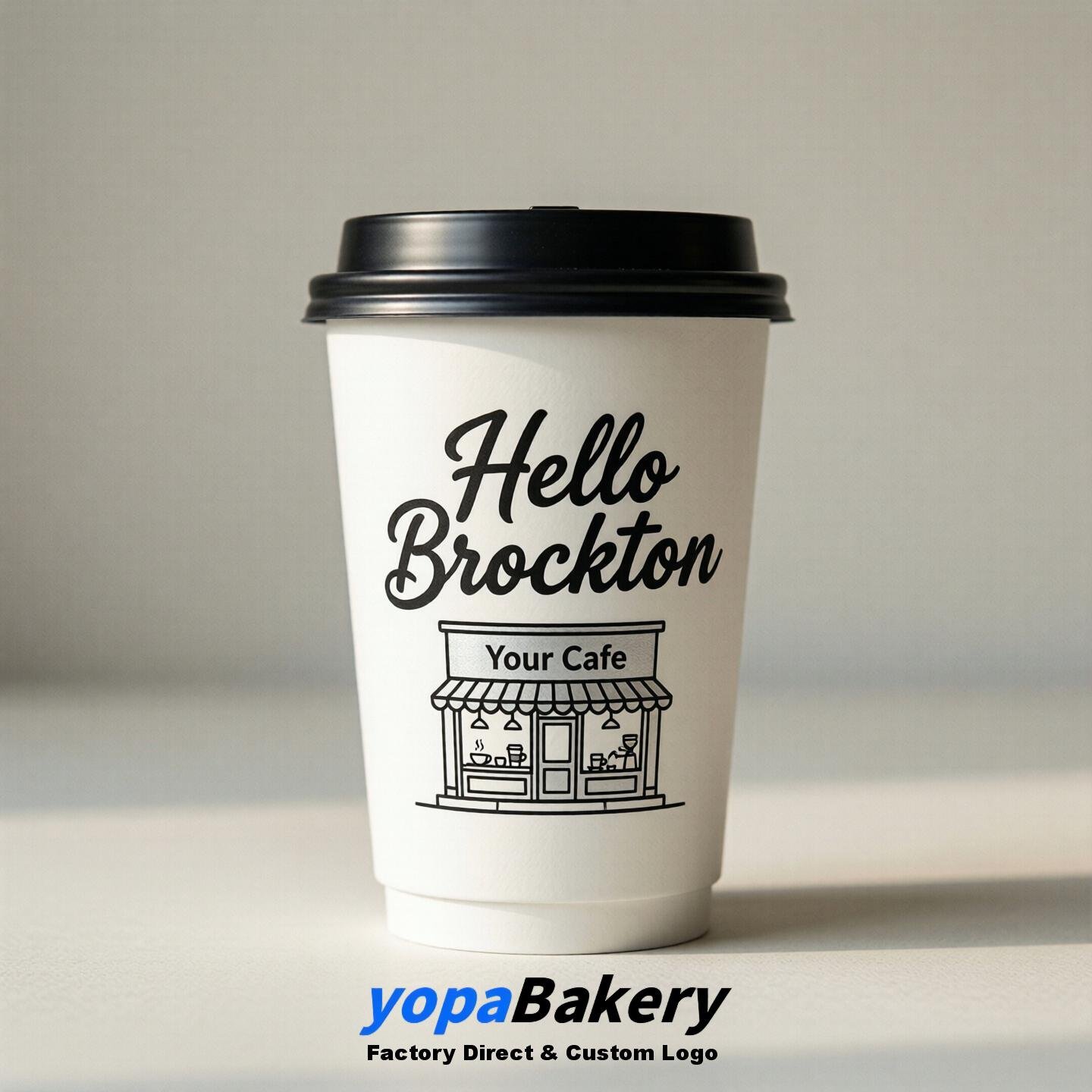 'Welcome to Brockton' Paper Coffee Cups | Brockton Cafe Packaging Design Firm