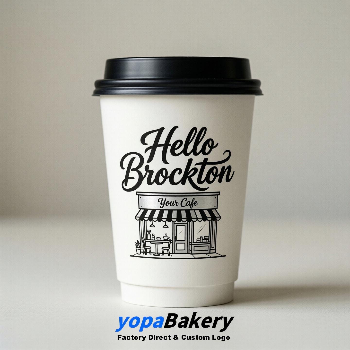 'Welcome to Brockton' Paper Coffee Cups | Brockton Cafe Packaging Design Firm