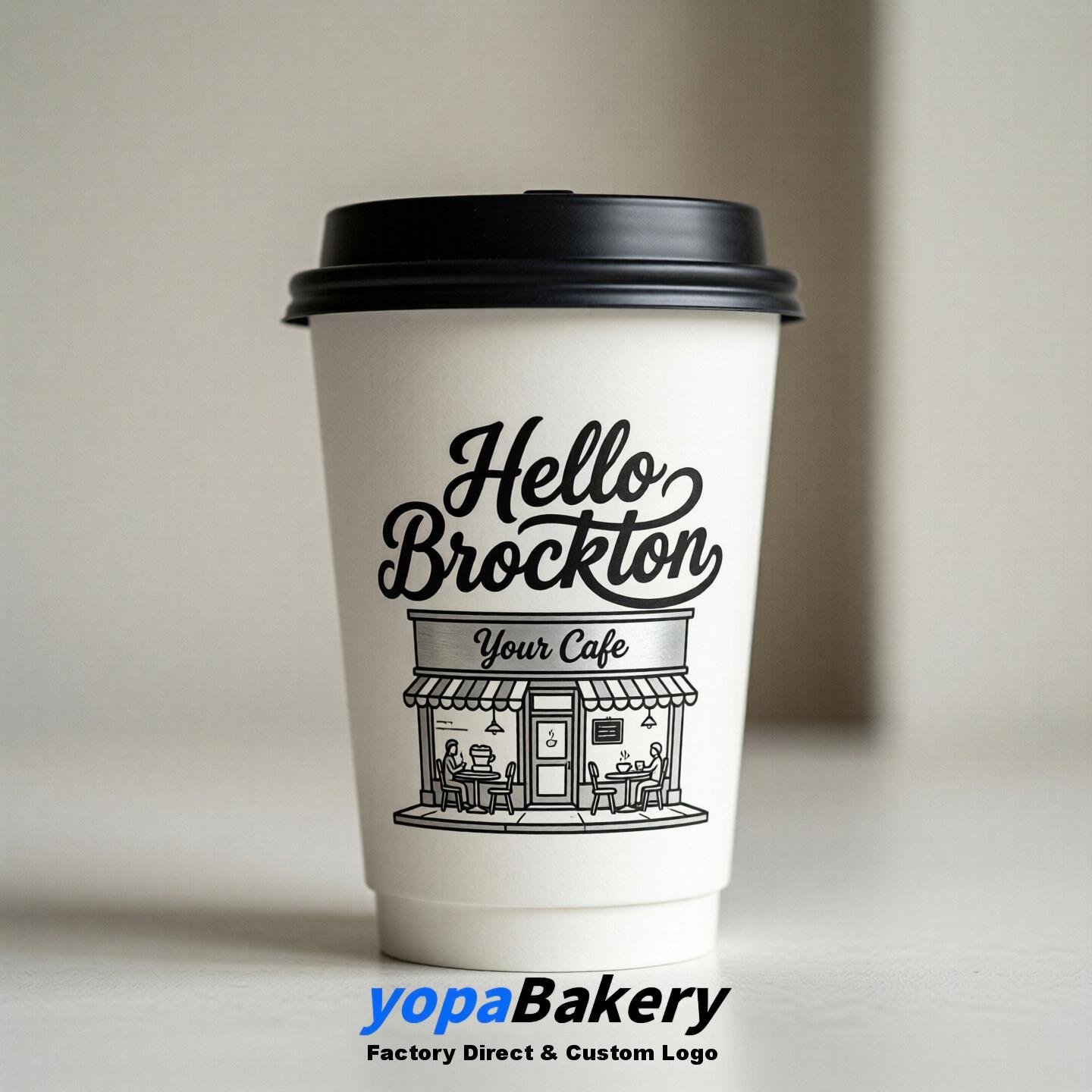 'Welcome to Brockton' Paper Coffee Cups | Brockton Cafe Packaging Design Firm