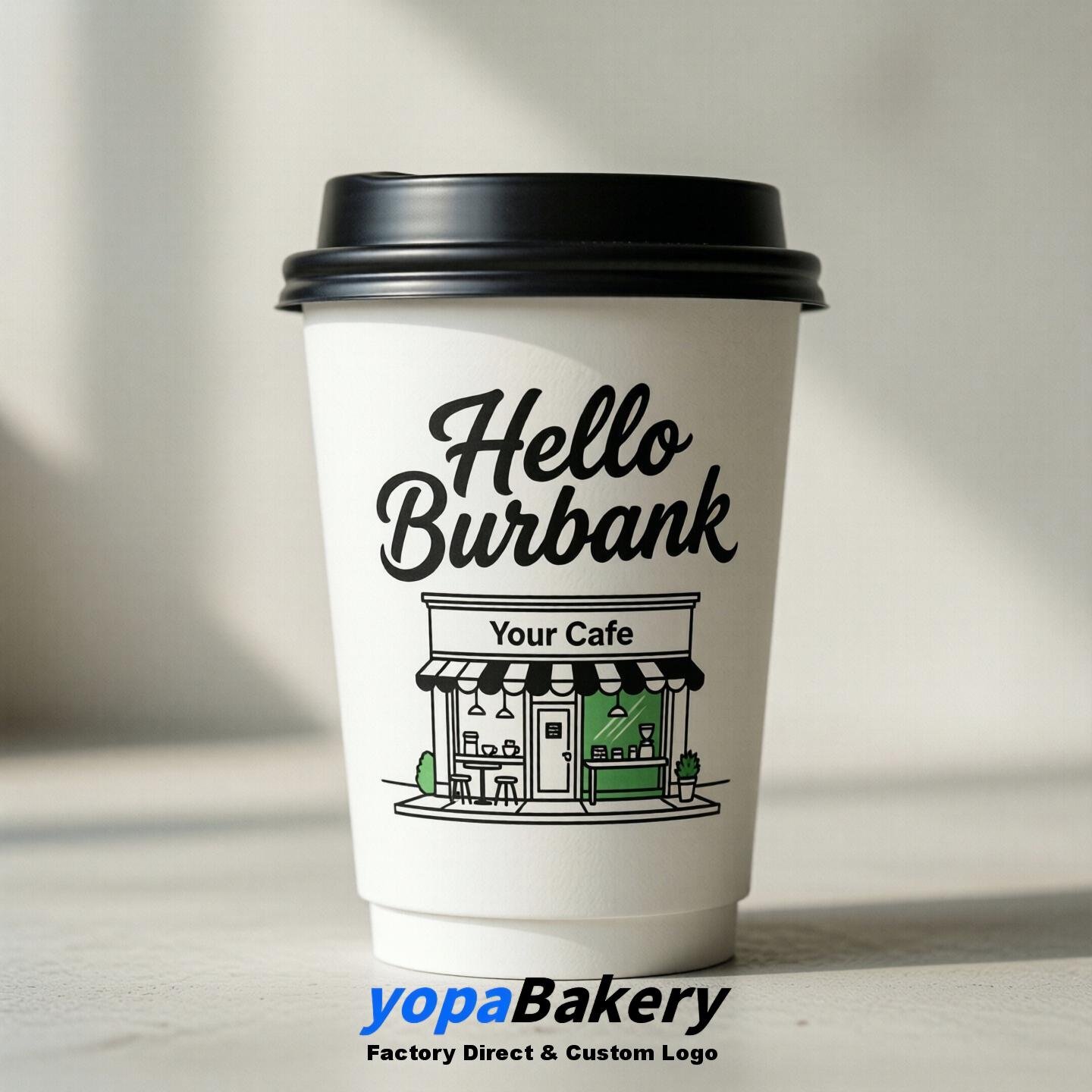 'Welcome to Burbank' Paper Coffee Cups | Burbank Cafe Packaging Design Firm