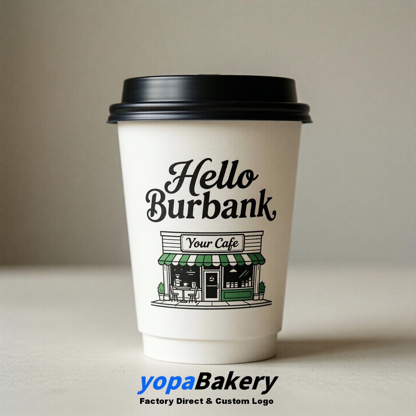 'Welcome to Burbank' Paper Coffee Cups | Burbank Cafe Packaging Design Firm