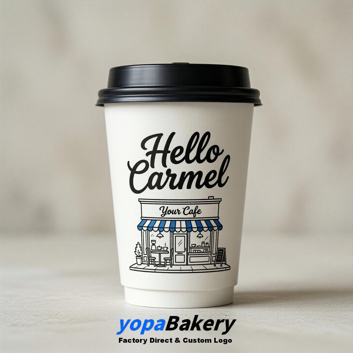 'Welcome to Carmel' Paper Coffee Cups | Carmel Cafe Packaging Design Firm