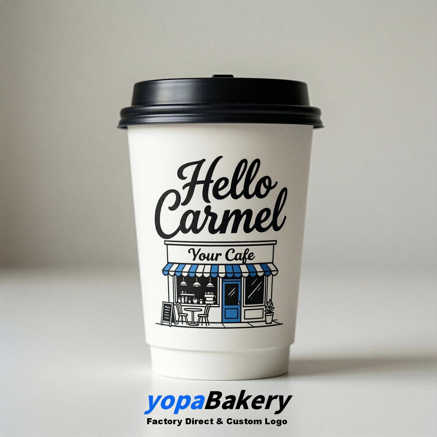 'Welcome to Carmel' Paper Coffee Cups | Carmel Cafe Packaging Design Firm