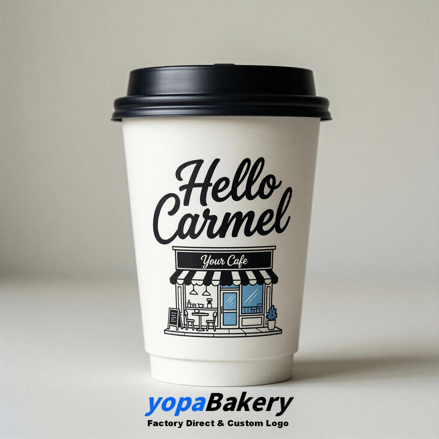 'Welcome to Carmel' Paper Coffee Cups | Carmel Cafe Packaging Design Firm