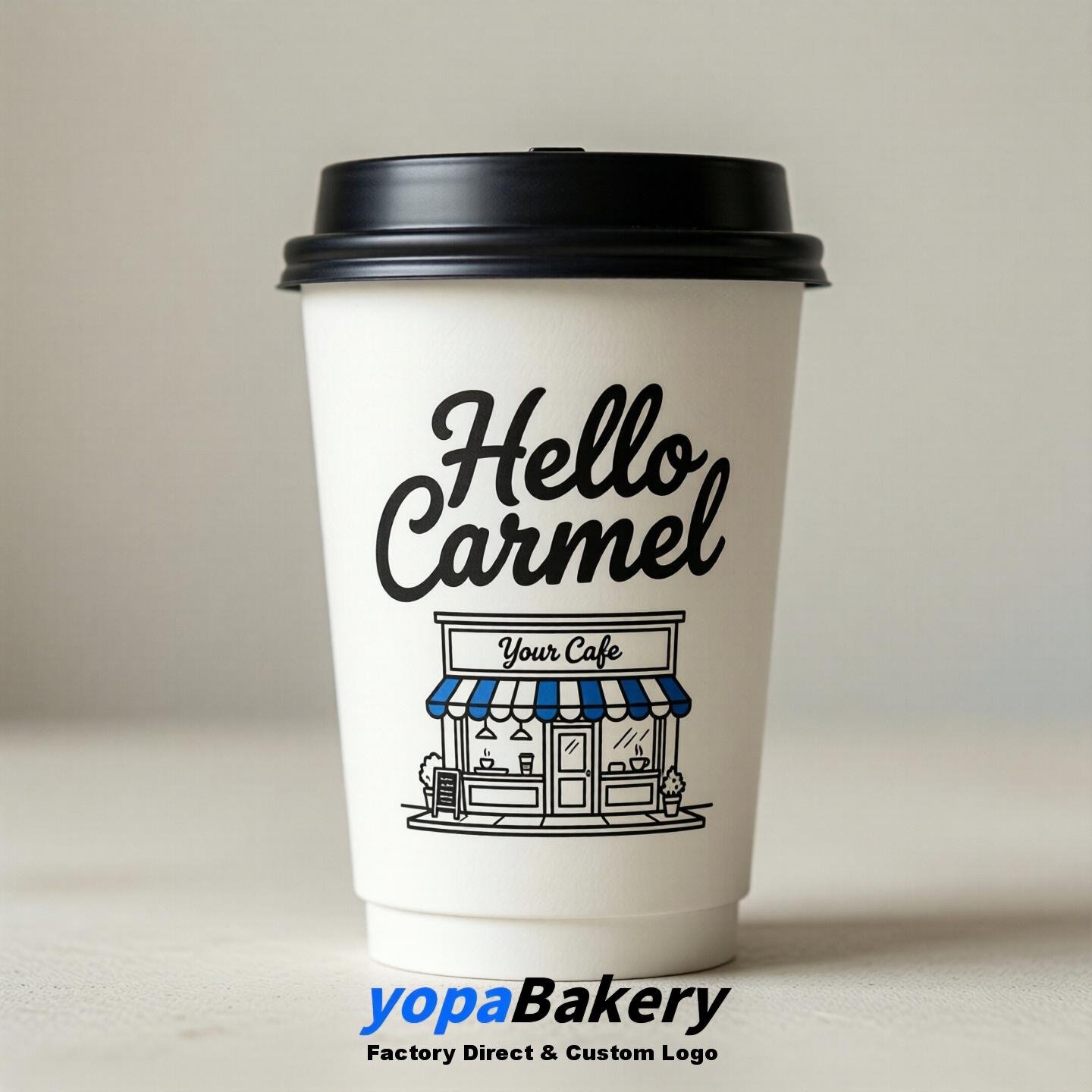 'Welcome to Carmel' Paper Coffee Cups | Carmel Cafe Packaging Design Firm