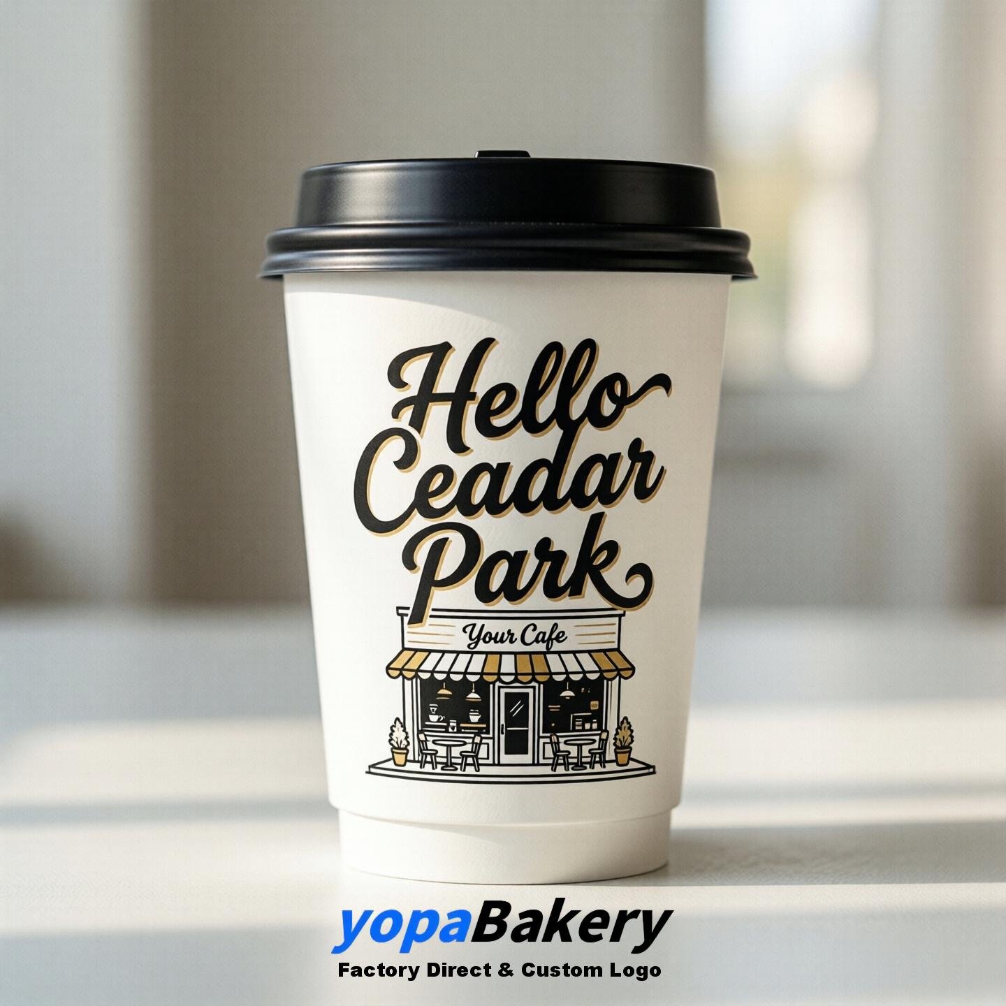 'Hello Cedar Park' Paper Coffee Cups | Cedar Park Cafe Packaging Design Agency