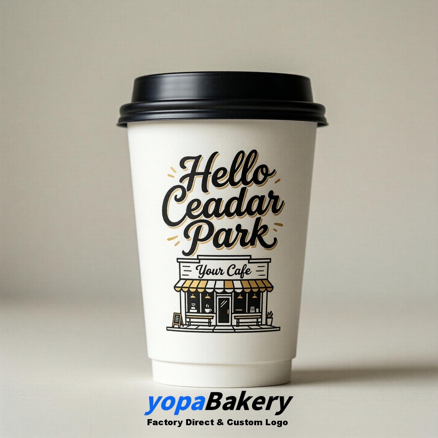 'Hello Cedar Park' Paper Coffee Cups | Cedar Park Cafe Packaging Design Agency