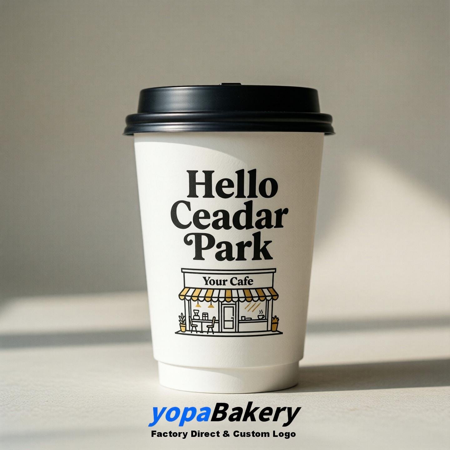 'Hello Cedar Park' Paper Coffee Cups | Cedar Park Cafe Packaging Design Agency