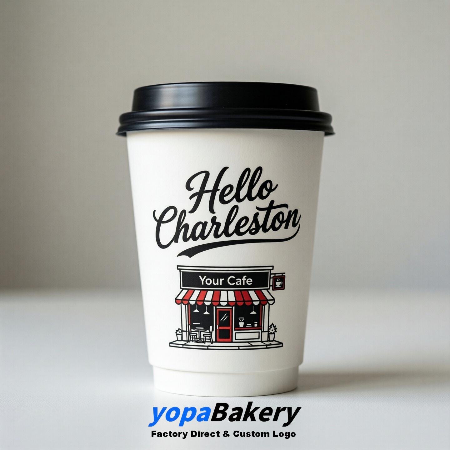 'Welcome to Charleston' Paper Coffee Cups | Charleston Cafe Packaging Design Firm