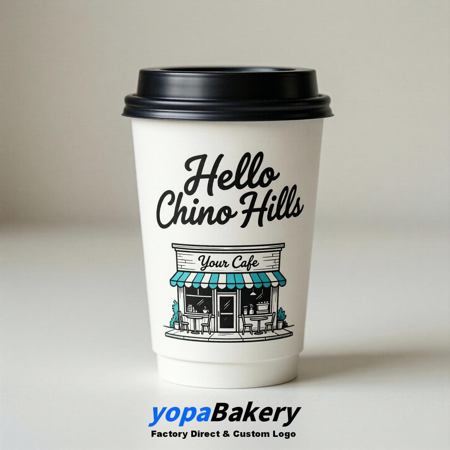 'Hello Chino Hills' Paper Coffee Cups | Chino Hills Cafe Packaging Design Agency