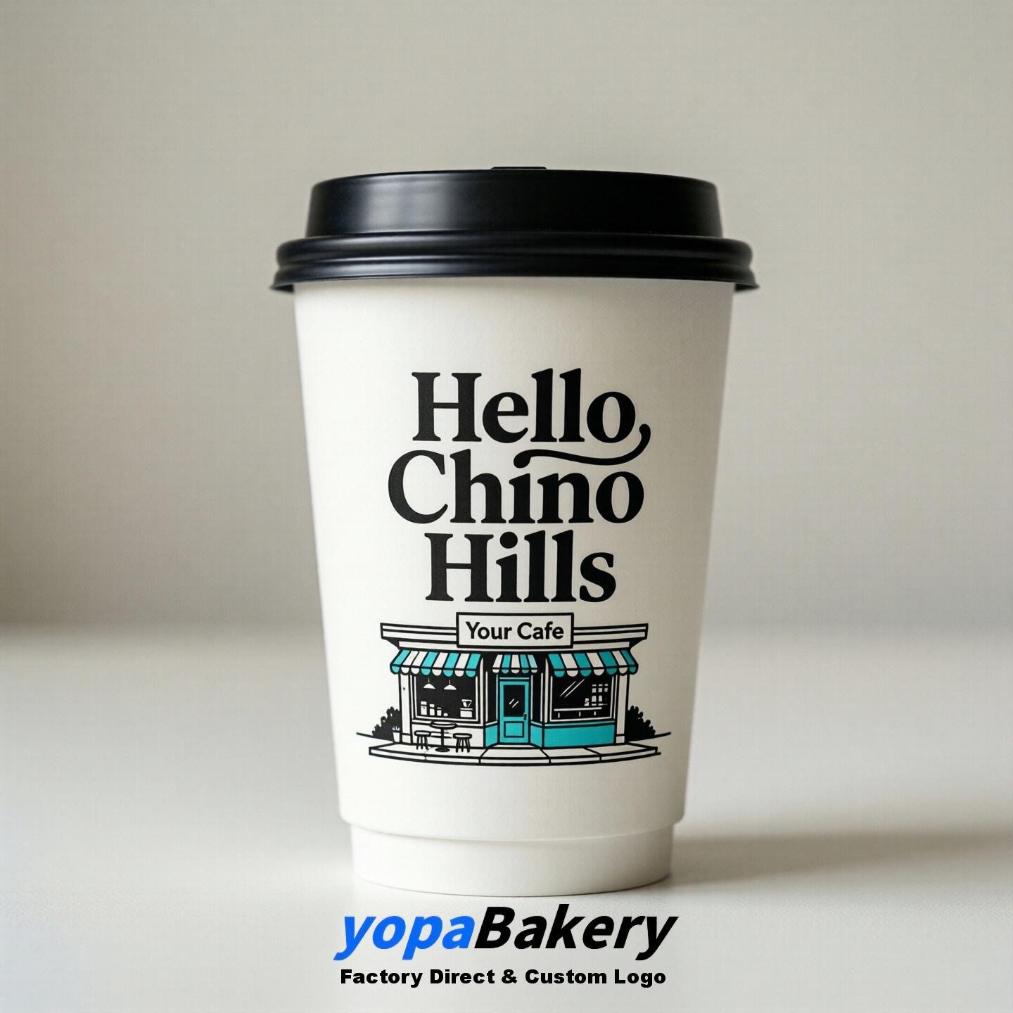 'Hello Chino Hills' Paper Coffee Cups | Chino Hills Cafe Packaging Design Agency