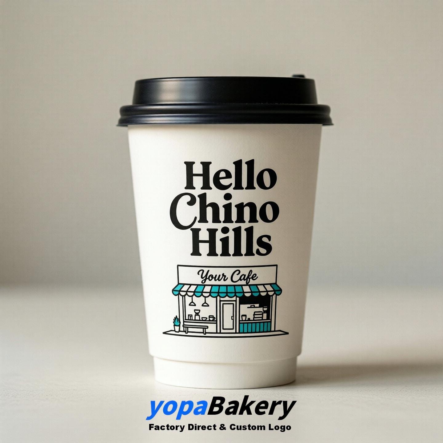 'Hello Chino Hills' Paper Coffee Cups | Chino Hills Cafe Packaging Design Agency