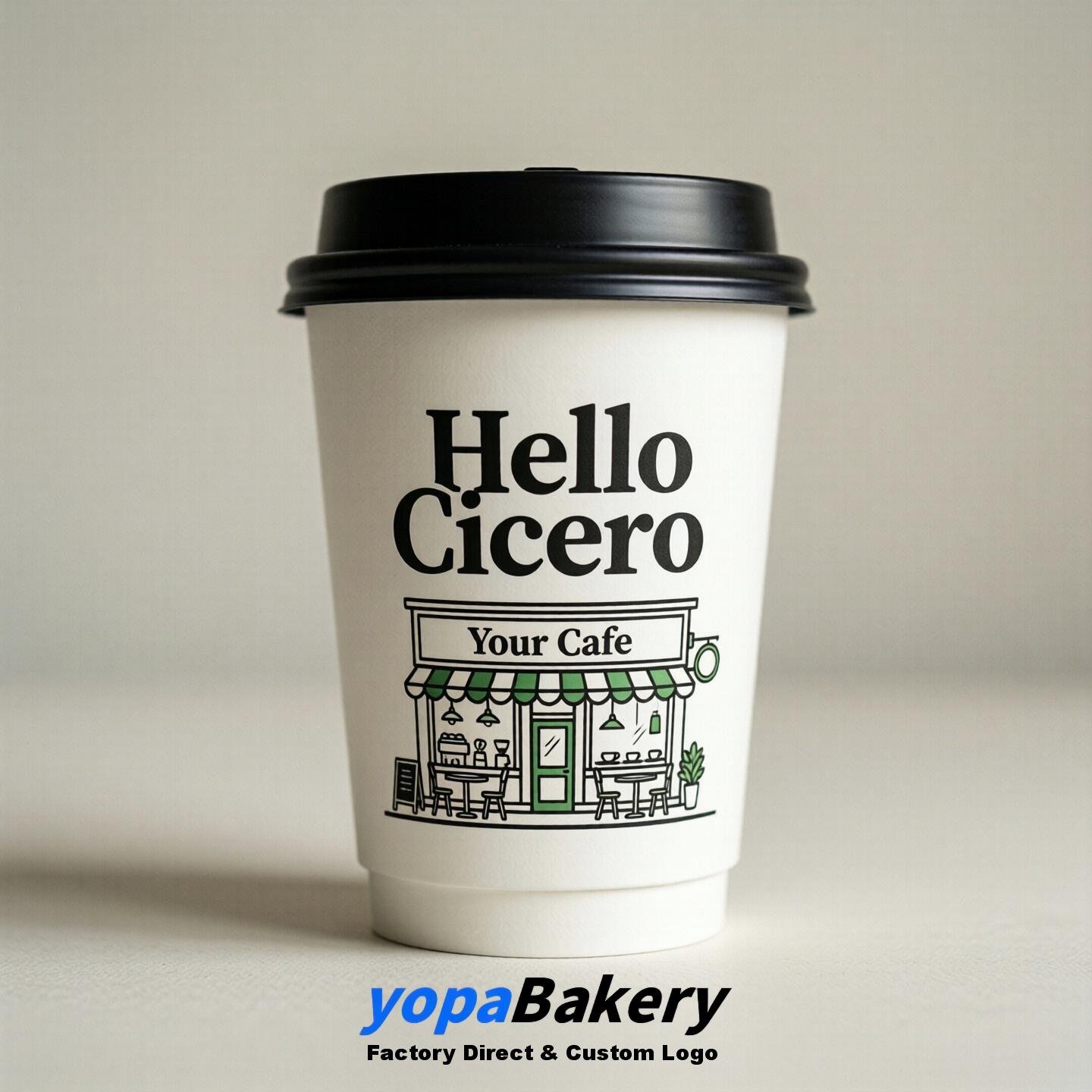 'Hello Cicero' Paper Coffee Cups | Cicero Cafe Packaging Design Agency