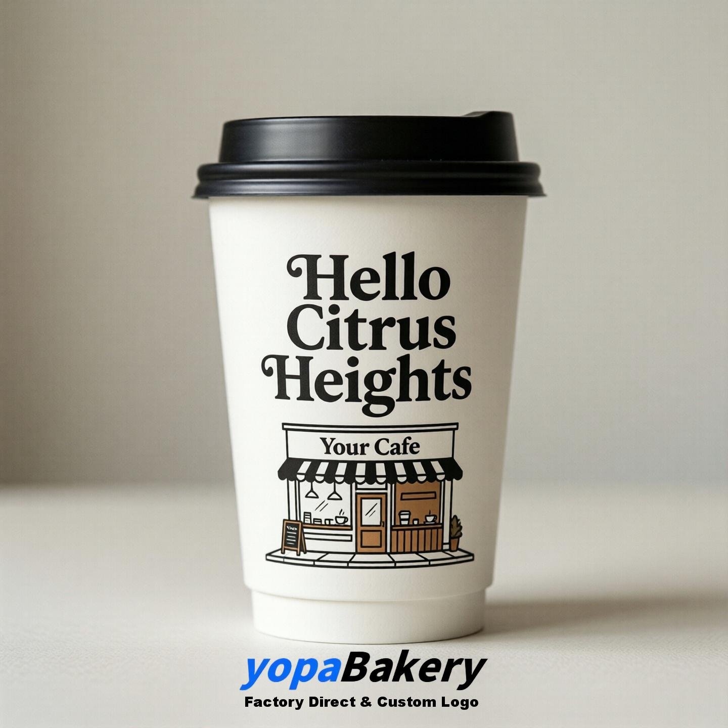 'Hello Citrus Heights' Paper Coffee Cups | Citrus Heights Cafe Packaging Design Agency