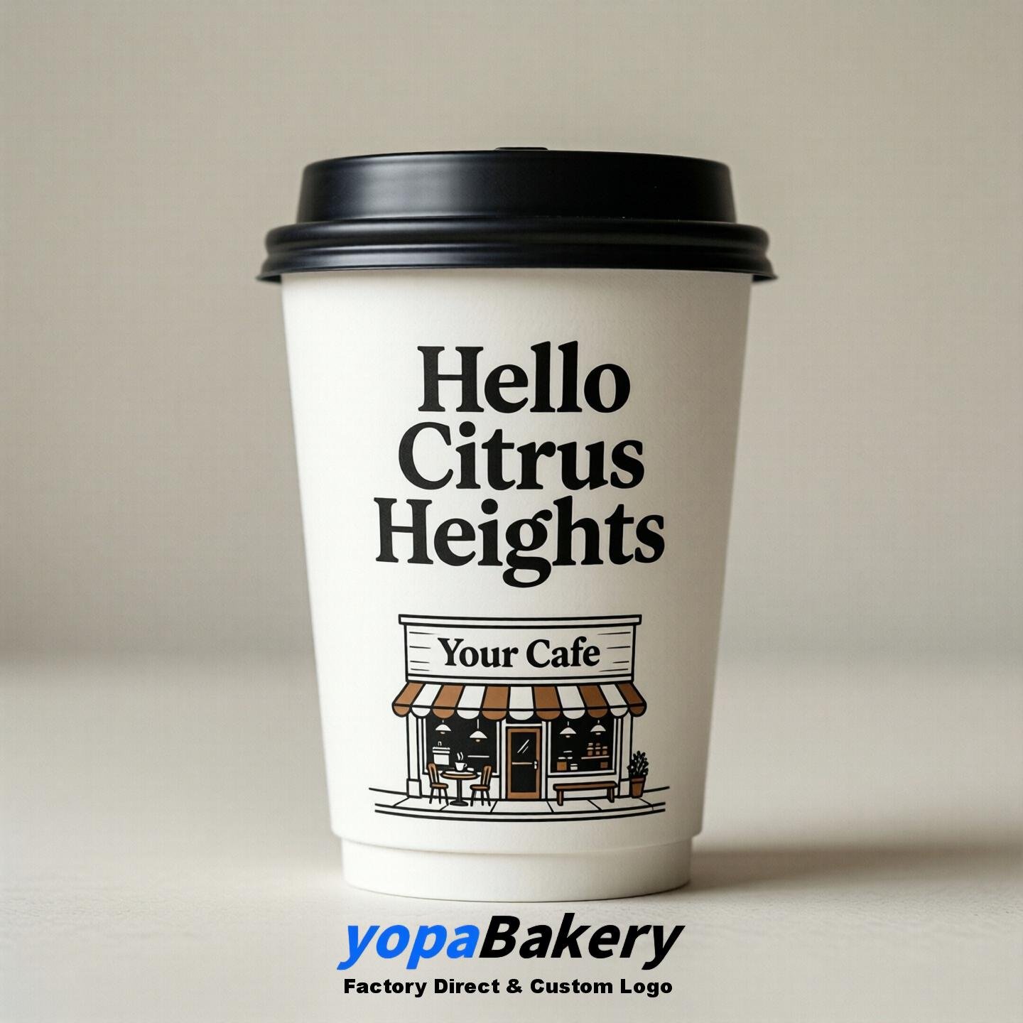 'Hello Citrus Heights' Paper Coffee Cups | Citrus Heights Cafe Packaging Design Agency
