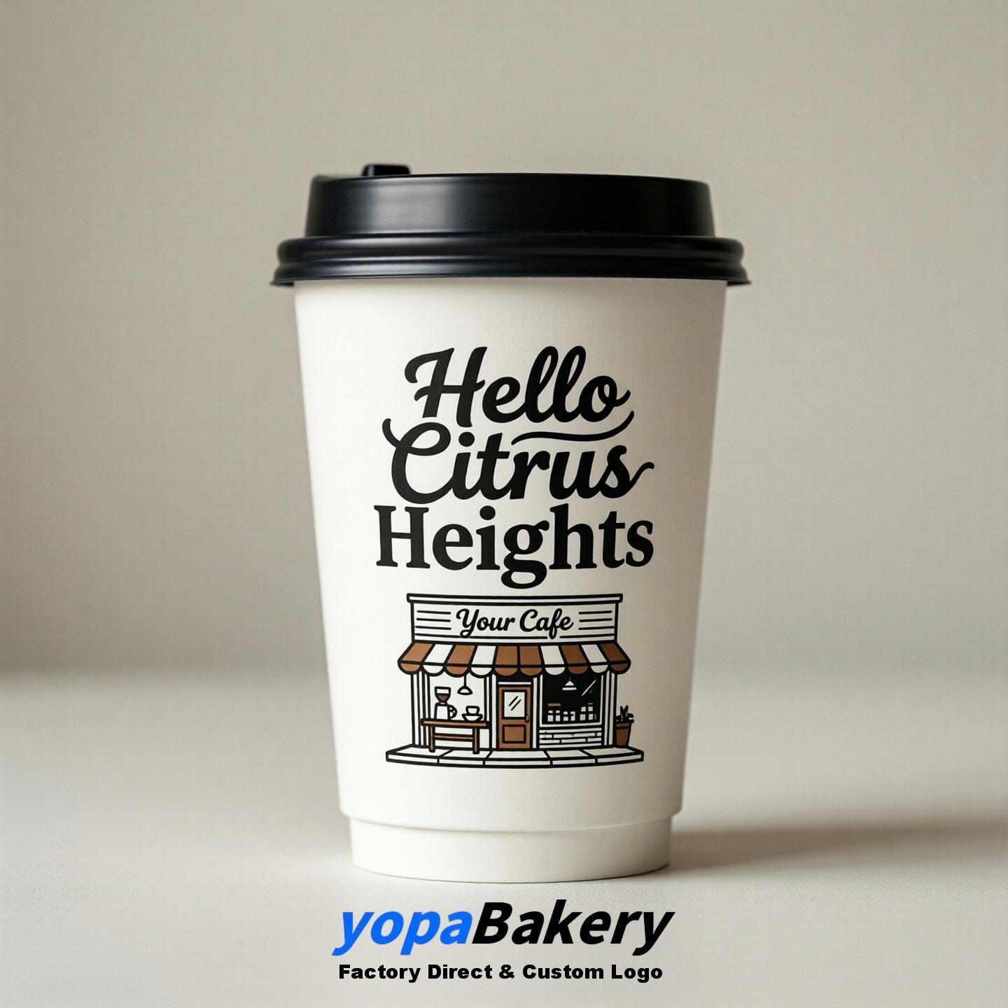 'Hello Citrus Heights' Paper Coffee Cups | Citrus Heights Cafe Packaging Design Agency