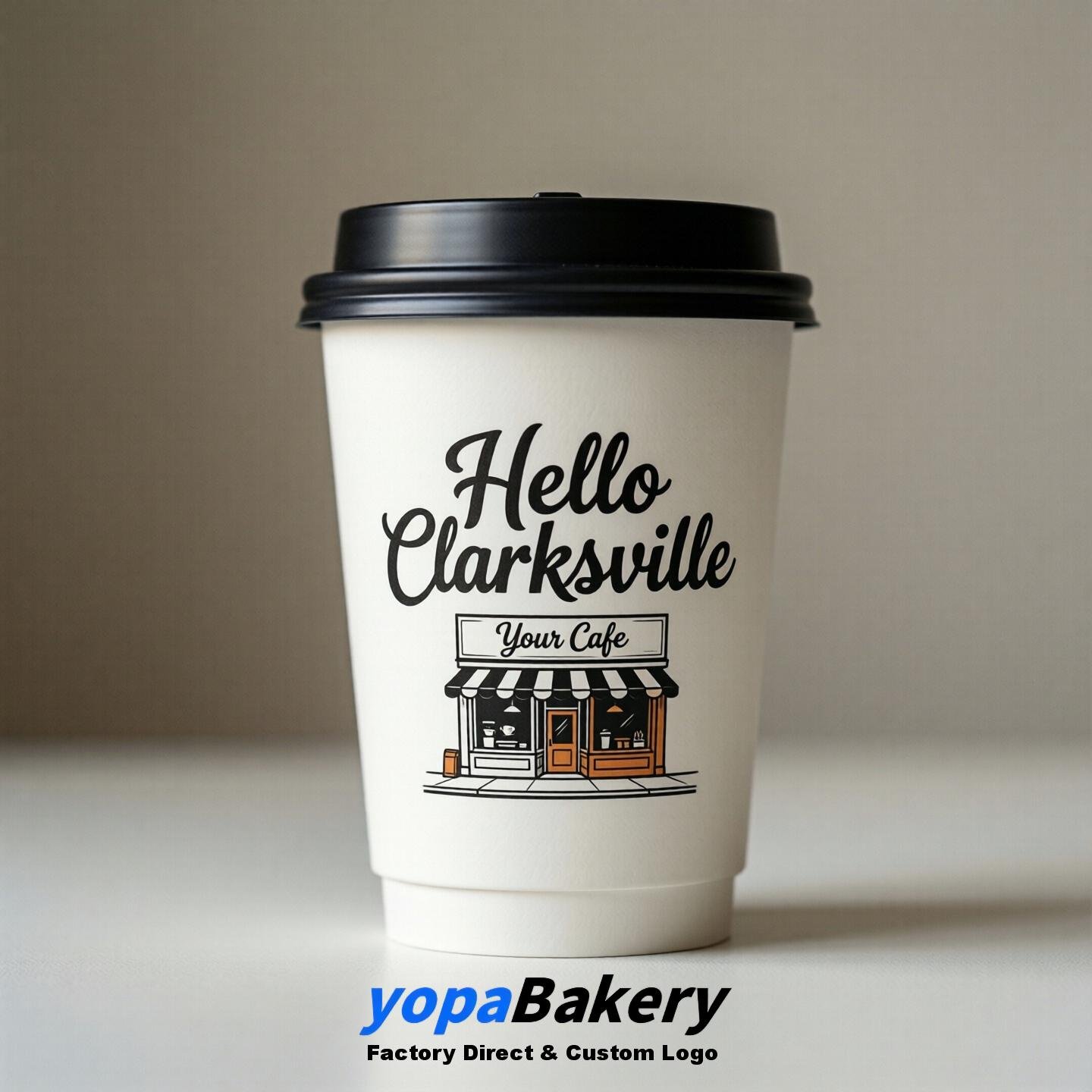 Welcome to Clarksville Printed Paper Coffee Cups | Clarksville Cafe Packaging Designer