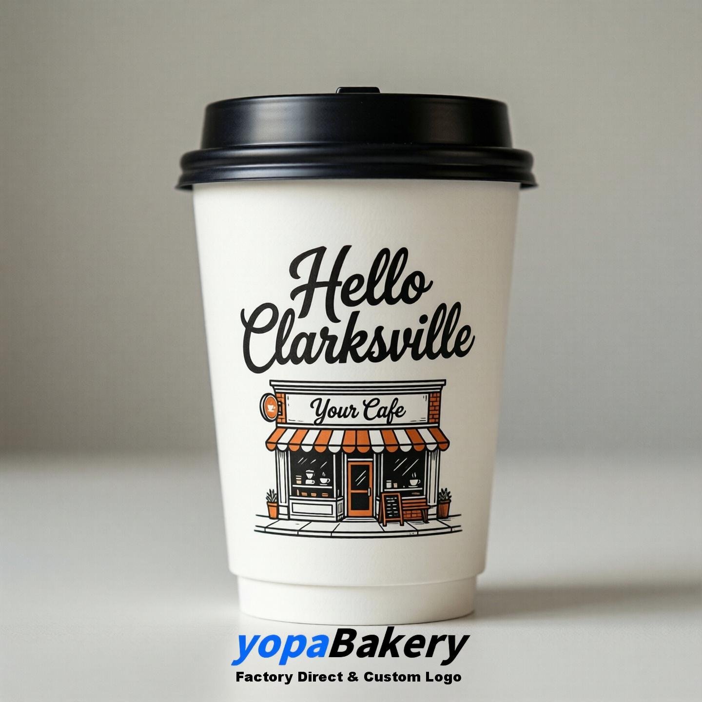 Welcome to Clarksville Printed Paper Coffee Cups | Clarksville Cafe Packaging Designer