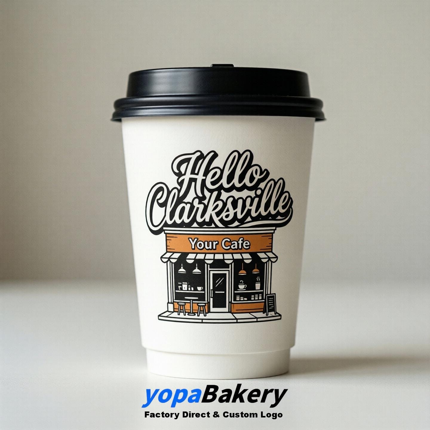 Welcome to Clarksville Printed Paper Coffee Cups | Clarksville Cafe Packaging Designer